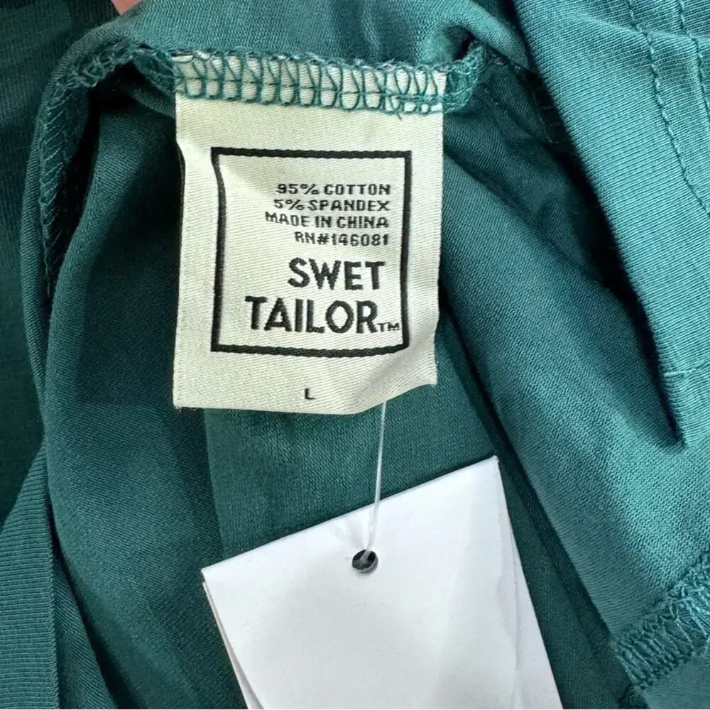Swet Tailor Size L All In Polo In Spruce Green Side Slits 3 Button Collared NEW‎